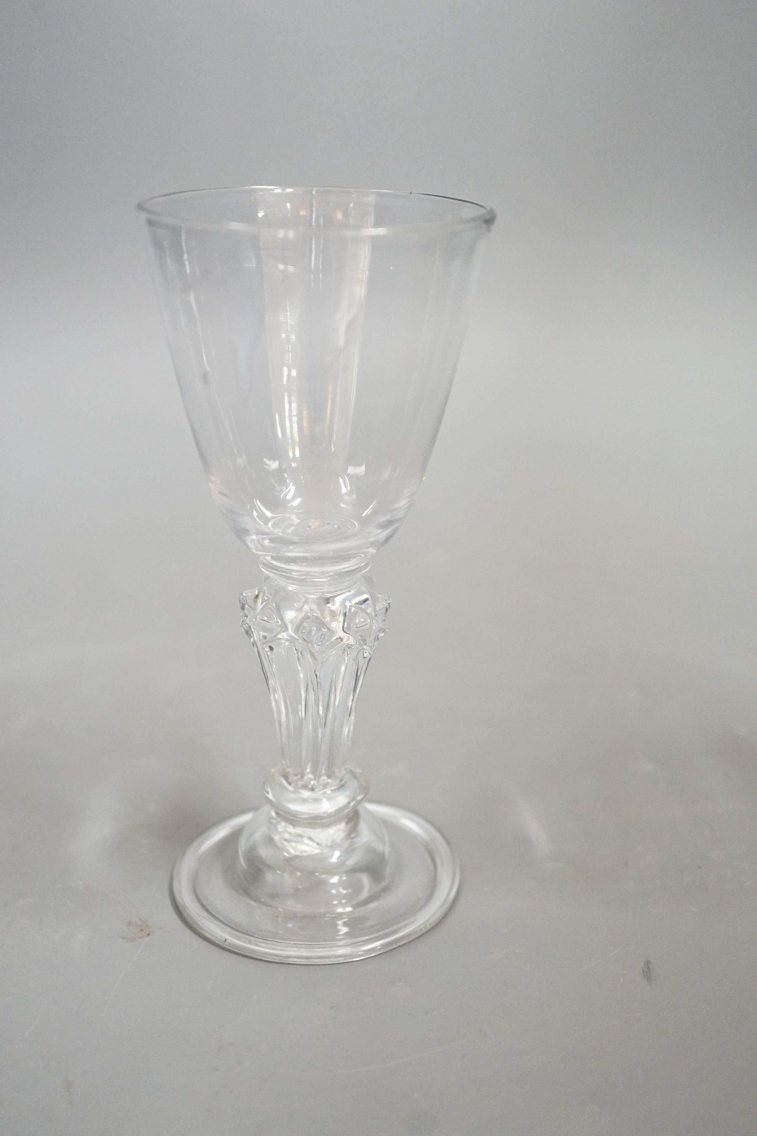 A pedestal stem wine glass, c.1730, 15cms high